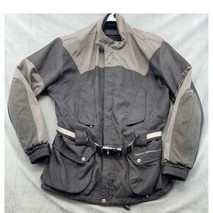 BMW Modern Concept Mens 42L Motorcycle Padded Jacket Black Grey Reflective Belt